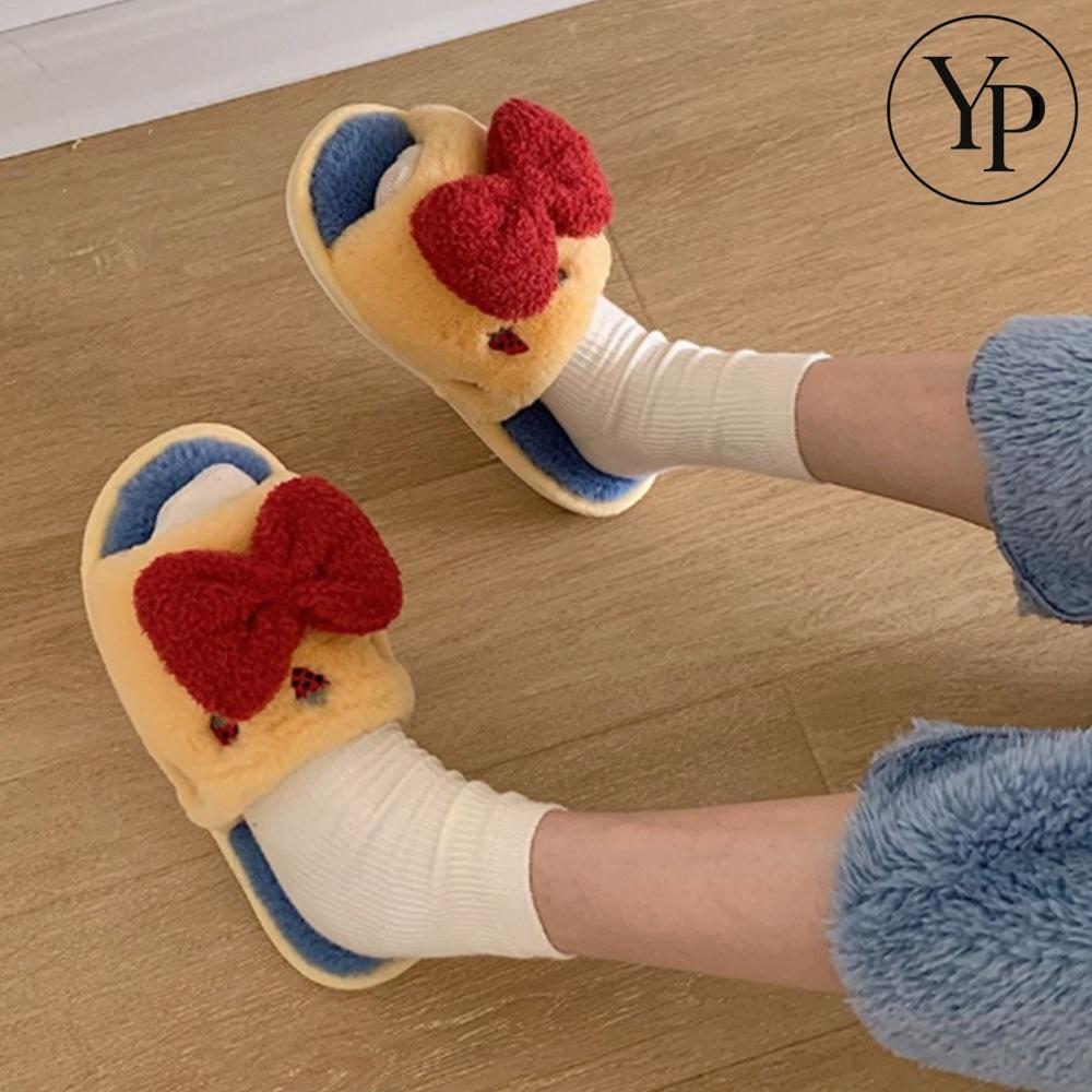 귀여운 리본 슬리퍼 수족냉증 털 뽀글이 사무실 거실 학교 여성용 쪼리