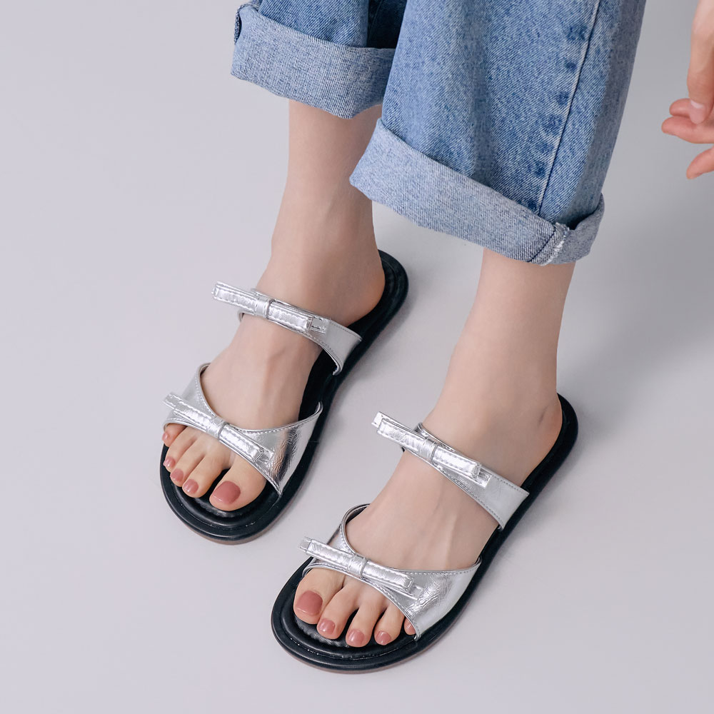 에스유니 트렌디 스트랩 더블 리본 플랫 뮬 슬리퍼 1.5cm - 상세 이미지 3