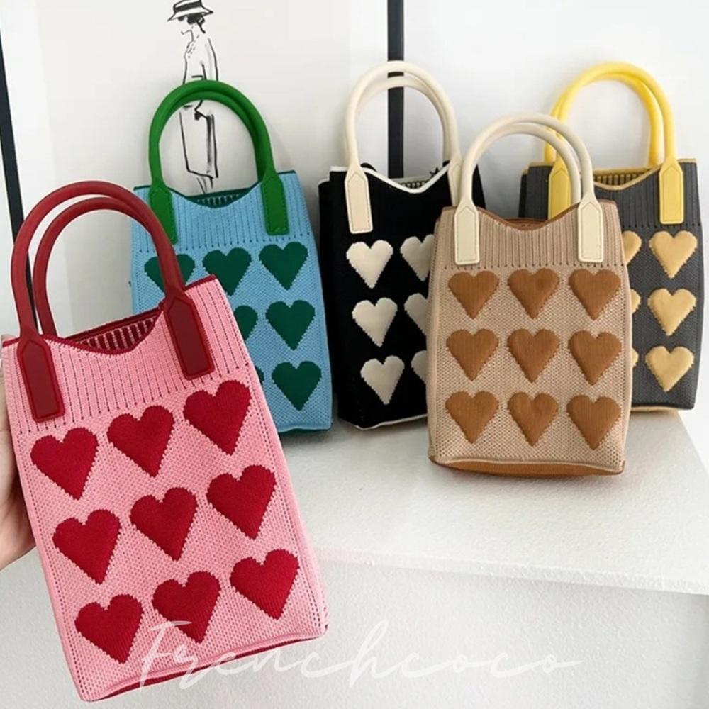 프렌치코코 하트 니트 짜임 토트백 귀여운 여름가방