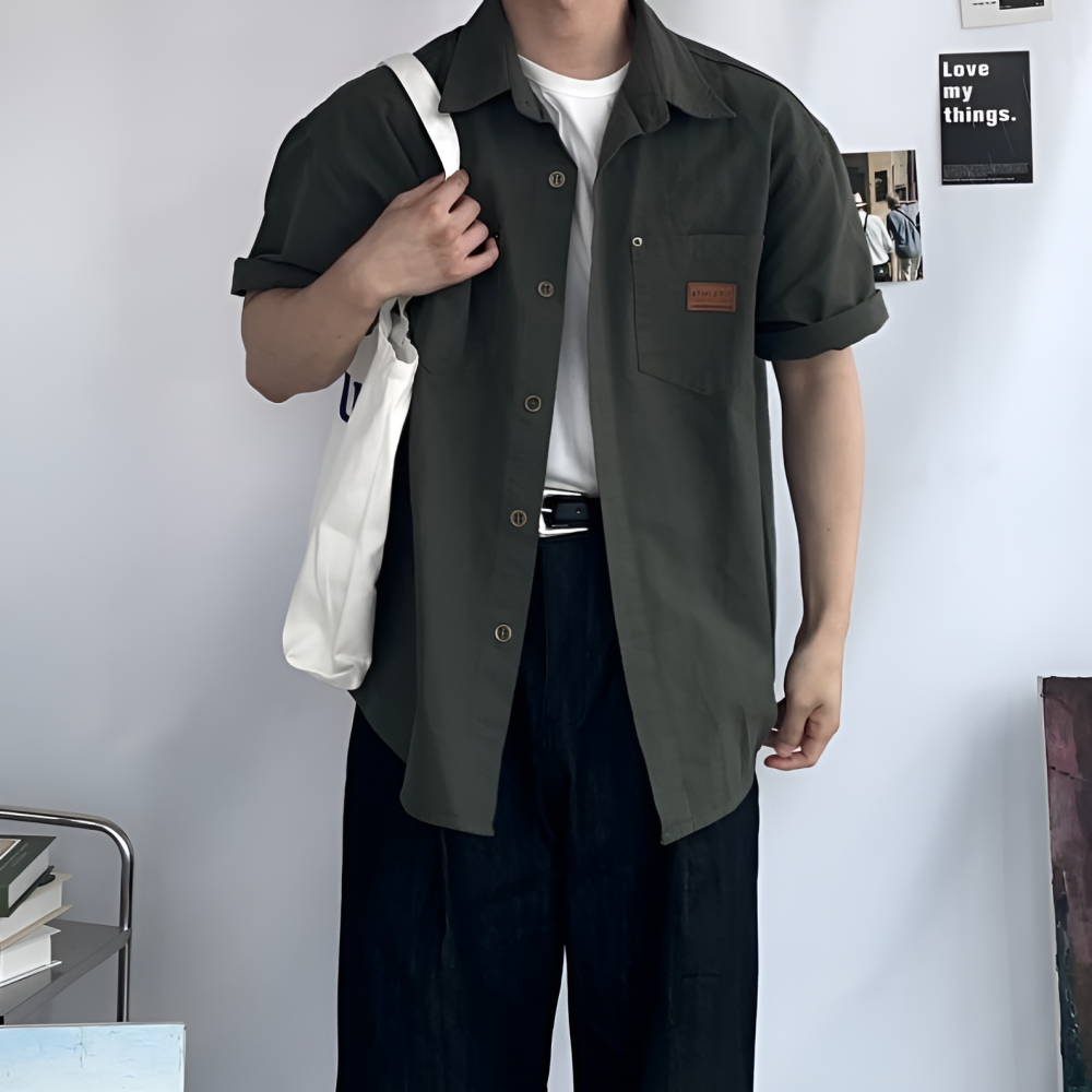 남녀공용 데일리 오버핏 반팔 워크 셔츠 - 상세 이미지 4