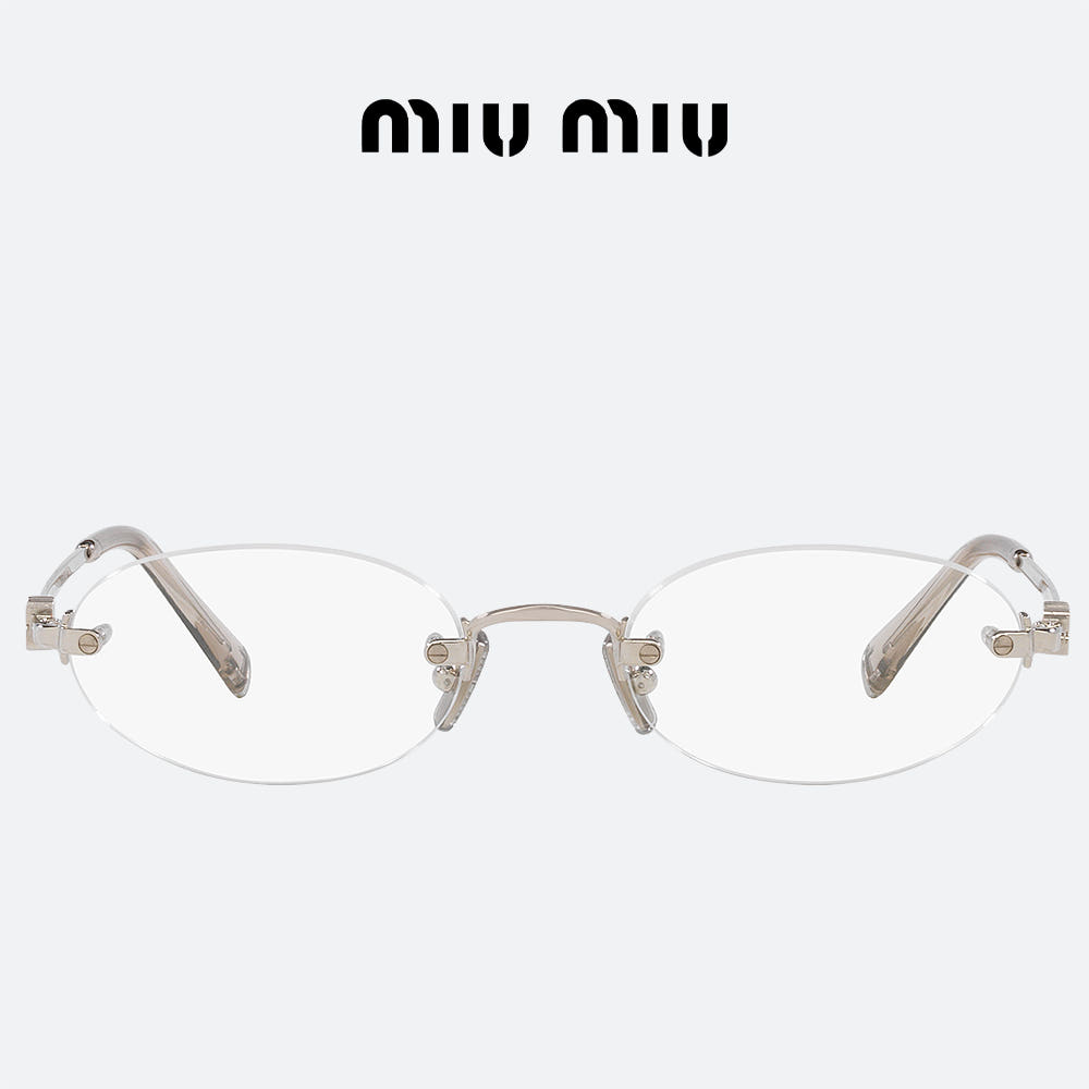 미우미우 로고 안경 MIUMIU 0MU53WV 1BC1O1 실버 메탈 무테 - 상세 이미지 4