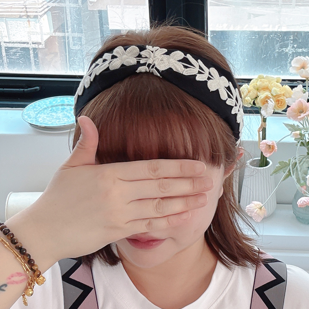플라워자수린넨청머리띠 반다나 와이드헤어밴드 헤어터번 명품머리띠 넓은헤어밴드 - 상품 이미지