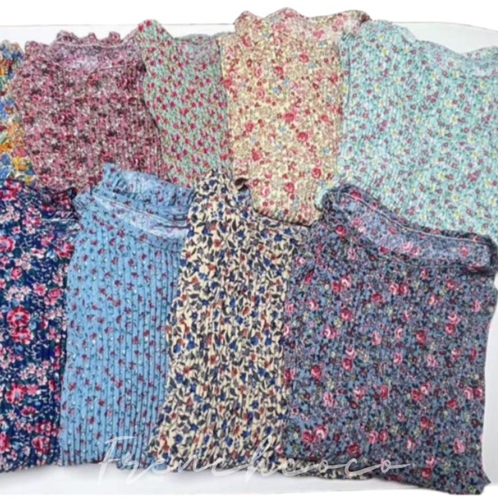 프렌치코코 촌캉스 주름 반바지 반팔 파자마 세트 - 상품 이미지