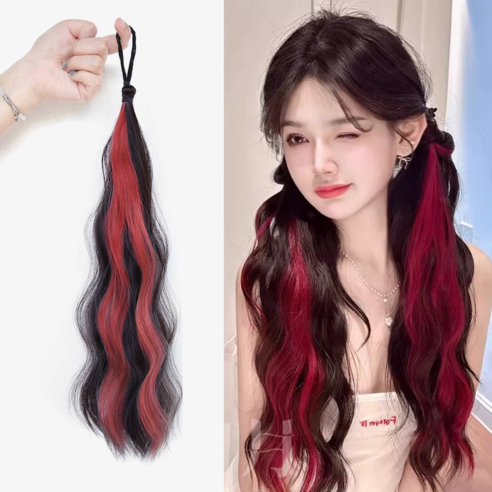 브릿지 컬러 헤어 웨이브 긴머리 머리끈 포니테일 부분 가발 - 상품 이미지
