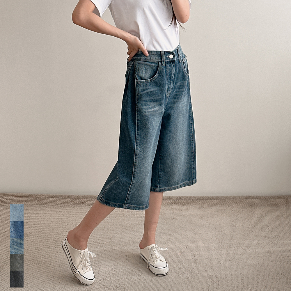 여성 버뮤다 청반바지 와이드 여름 사이드 폴딩 6부 7부 연청 진청 흑청 키작녀 빅사이즈