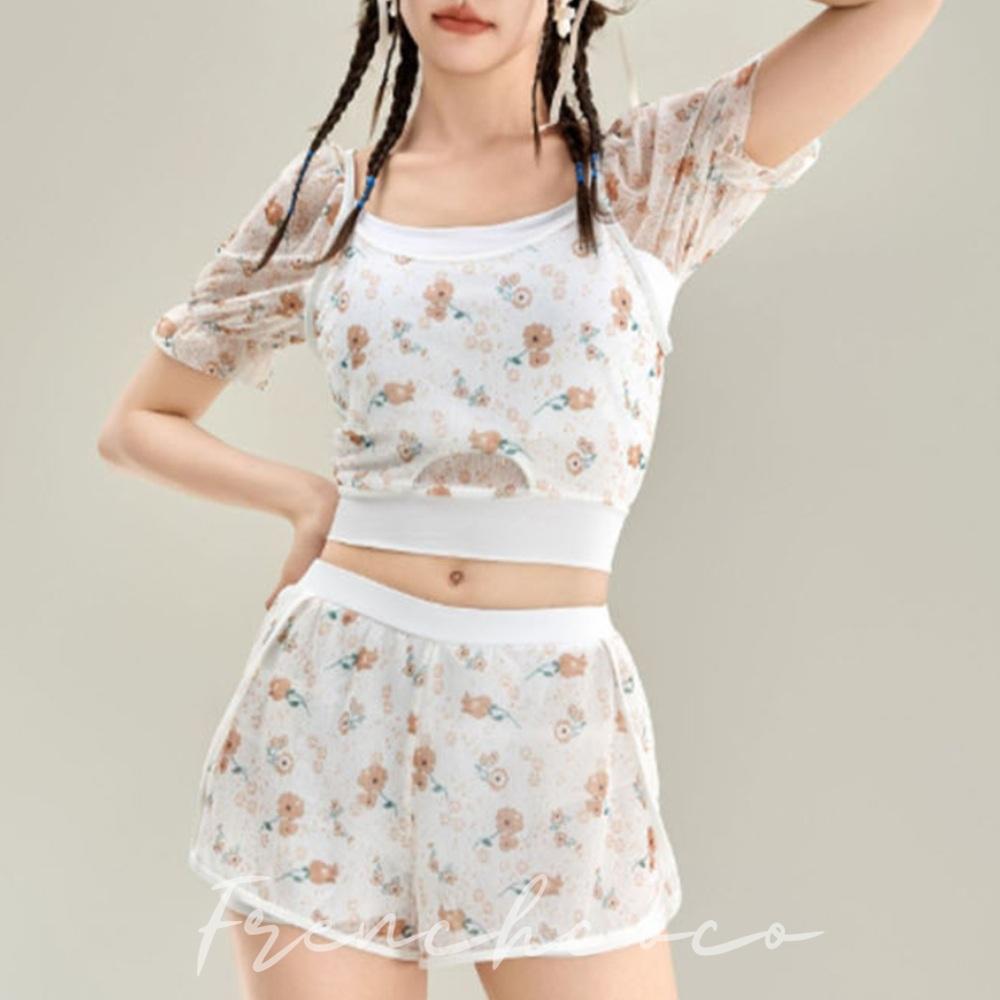 프렌치코코 리본 투피스 수영복 래쉬가드 플라워