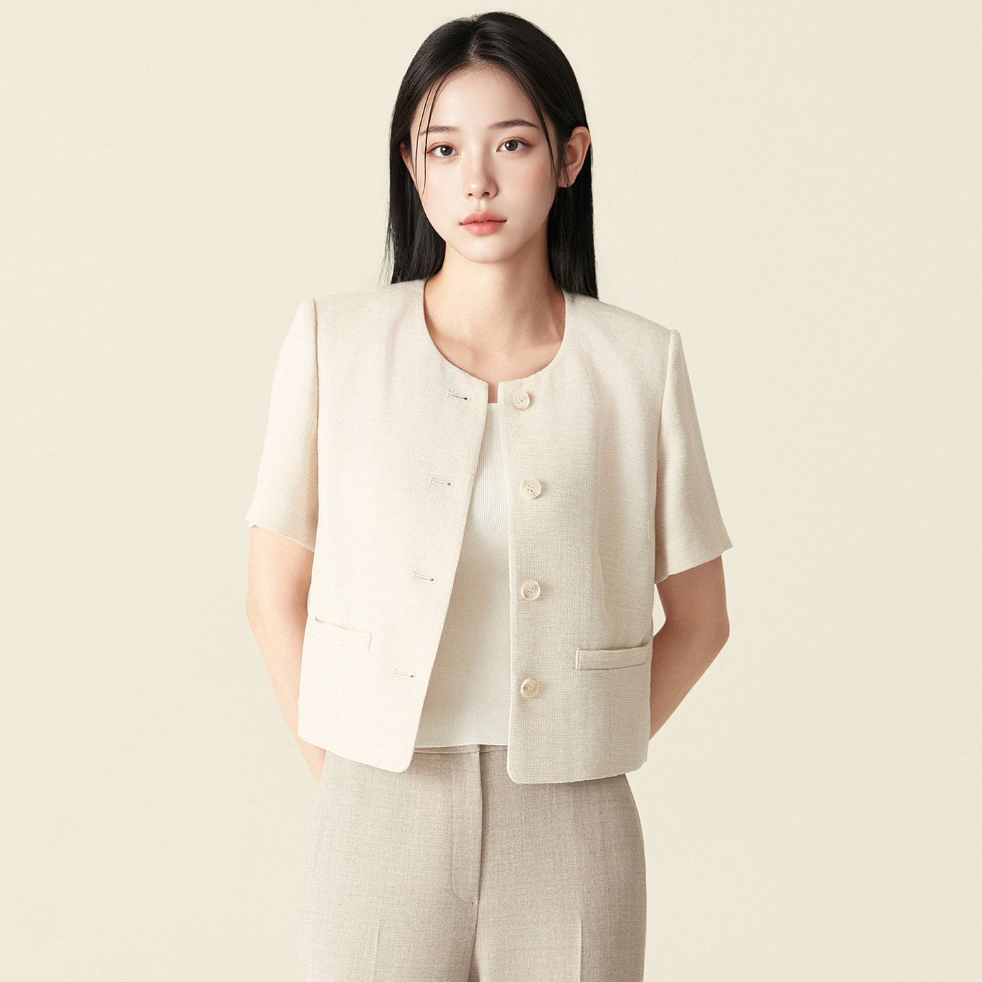 로엠 칼라리스 조직감 반팔 자켓 RMJKF26R11 - 상세 이미지 2