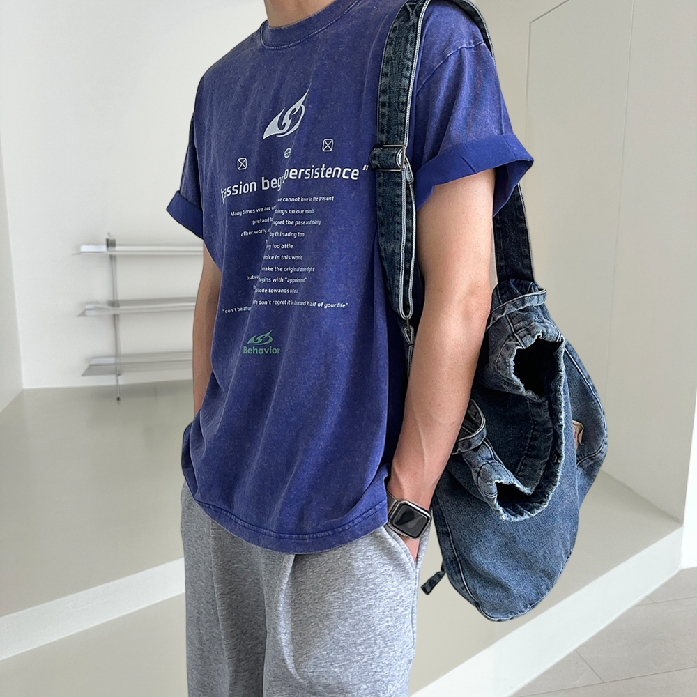 1+1 남자 반팔티 피그먼트 오버핏 나염 커플 반팔티 - 상세 이미지 3