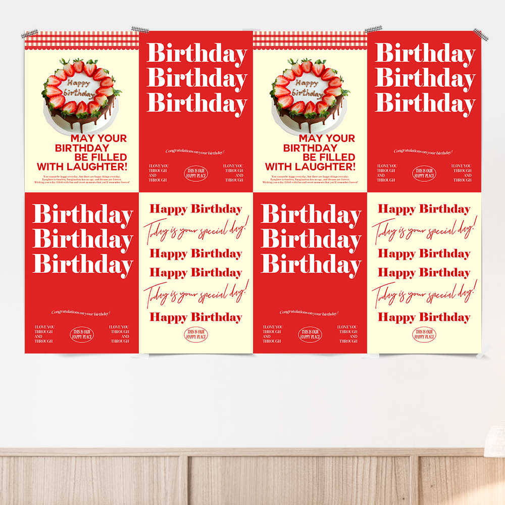 파티 포스터 생일 셀프 촬영 소품 HAPPY BIRTHDAY 딸기 초코 케이크 A4 - 상세 이미지 3