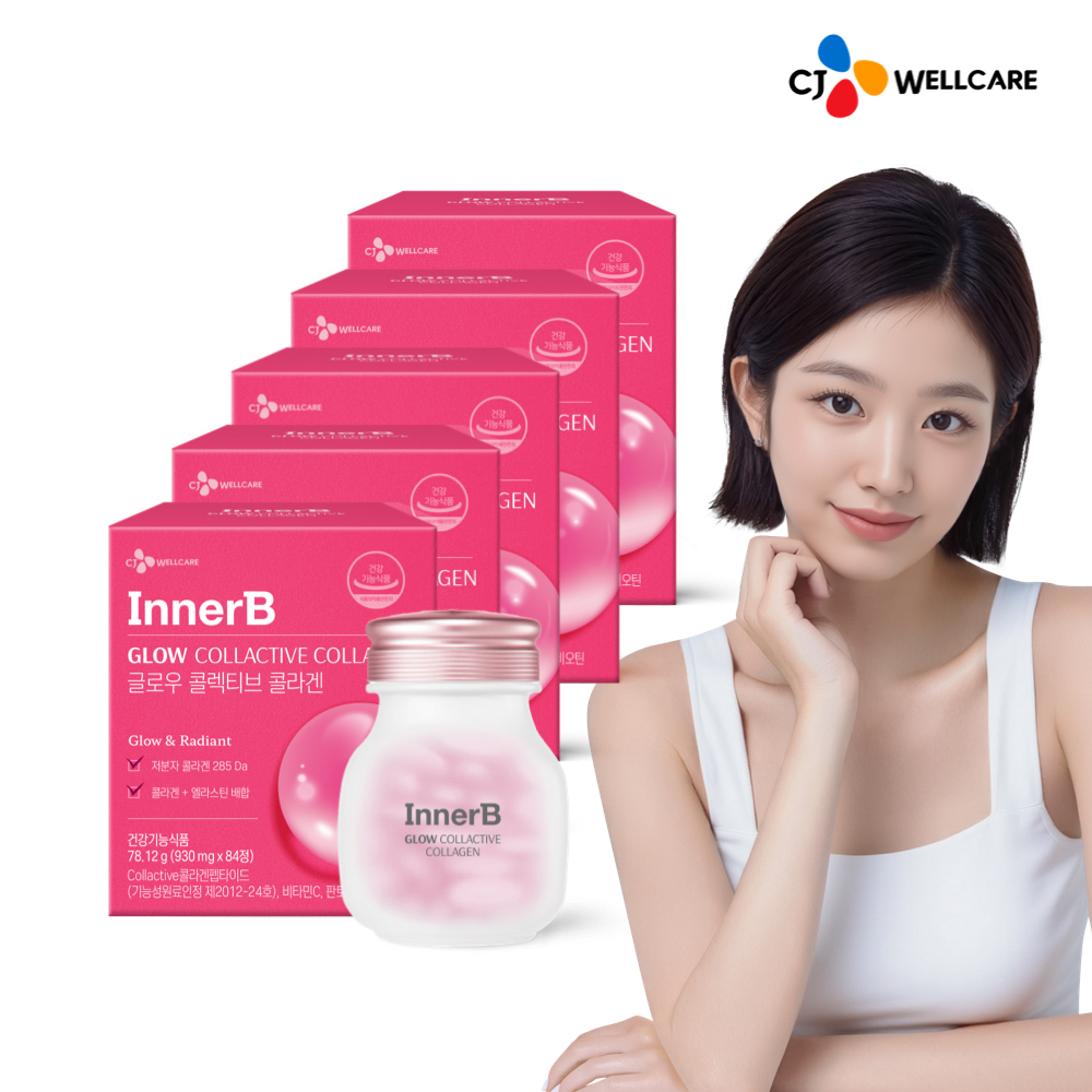CJ 이너비 글로우 콜렉티브콜라겐 (정) 엘라스틴 285달톤 비타민C 84캡슐, 5개