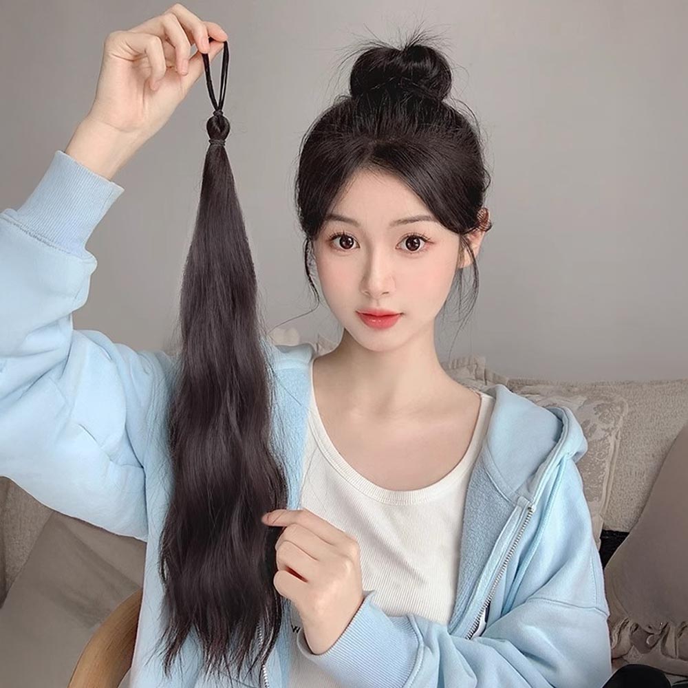 웨이브 긴 머리 부분 가발 머리끈 포니테일 롱 헤어피스 똥머리 - 상세 이미지 3