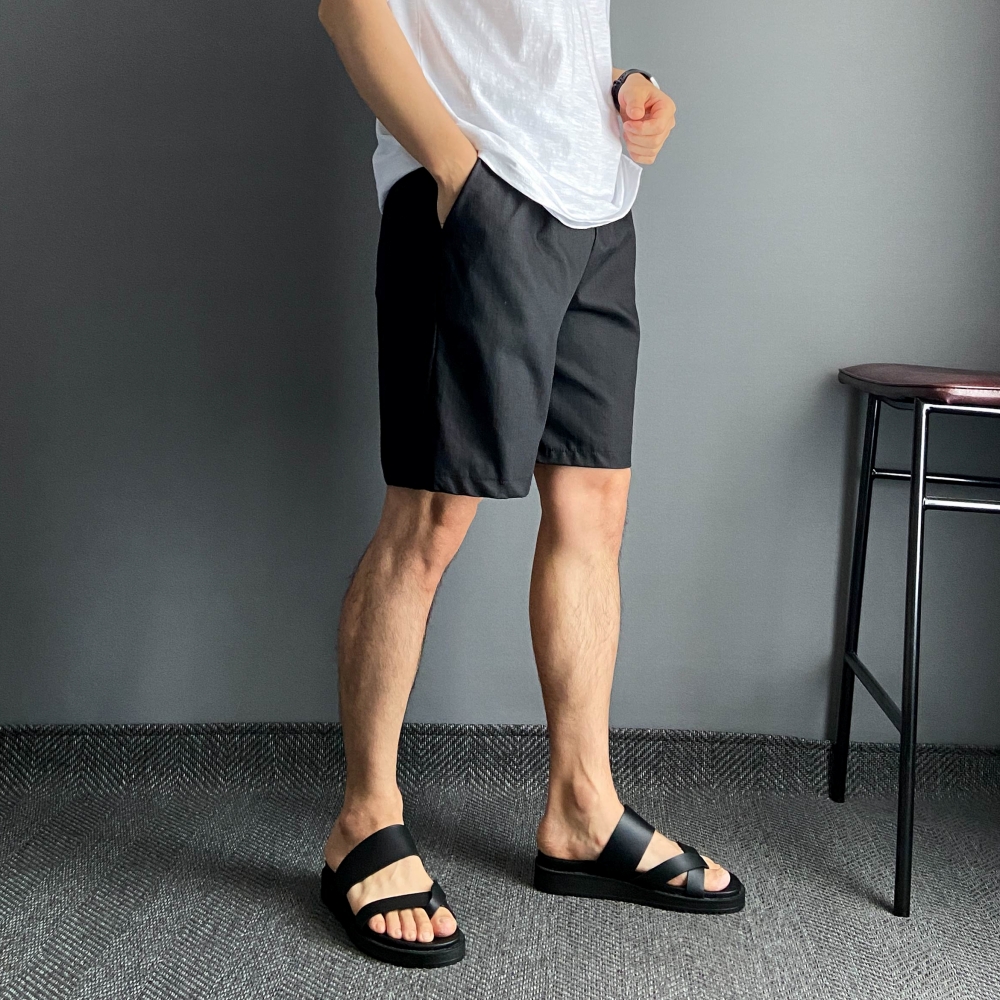 남자 린넨 흰색 밴딩 여름 반바지 5부 - 상세 이미지 3