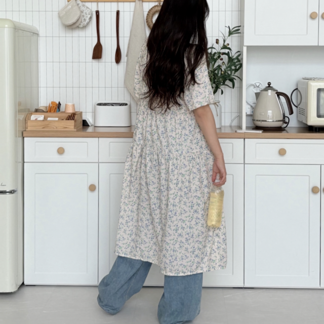 아이보리 나들이 휴양지 바캉스 반팔 임산부 여름 원피스 - 상세 이미지 4