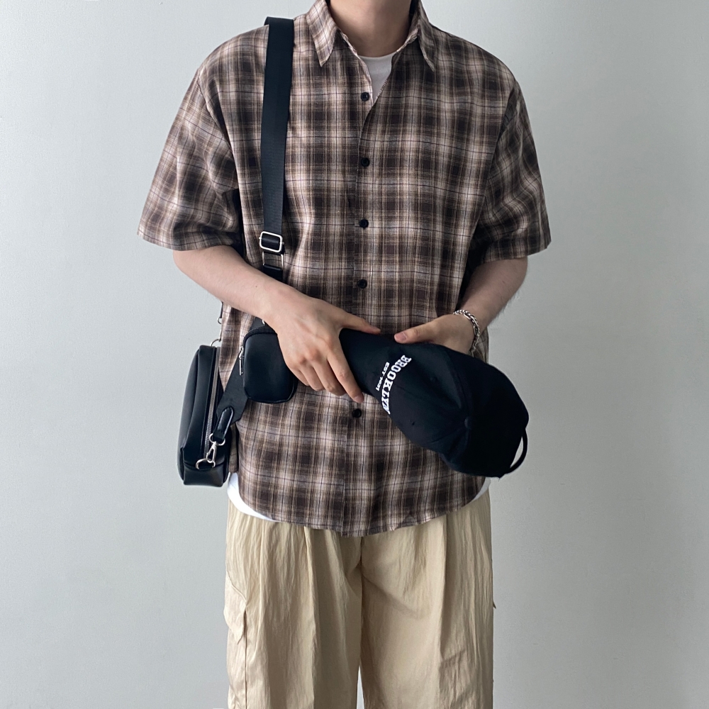 체크반팔셔츠 여름셔츠 남자오버핏남방 - 상세 이미지 2