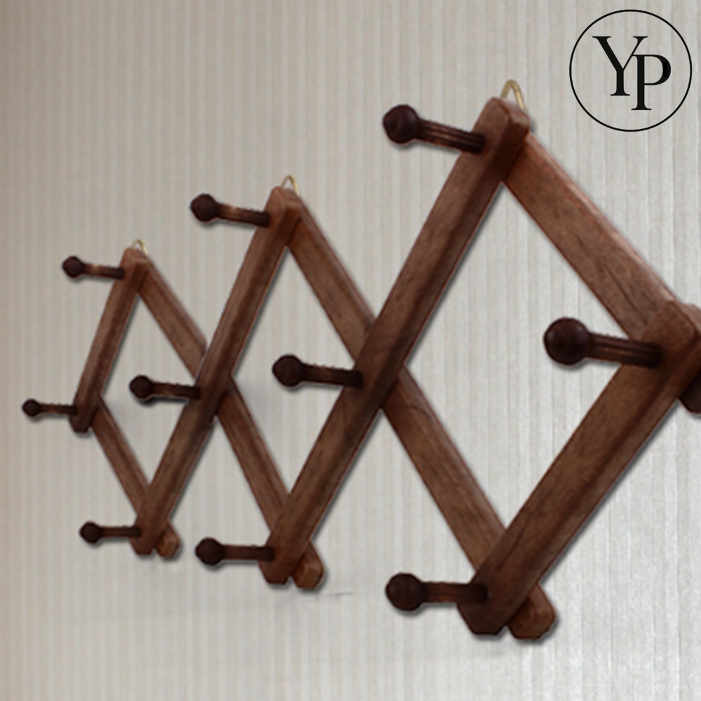 자바라 옷걸이 모자 거치대 벽부착 옷걸이 벽면 후크 원목 우드 3단 옷정리