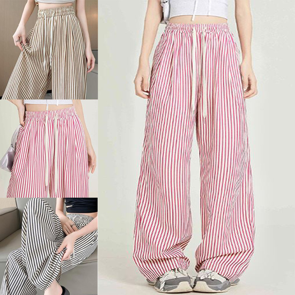 여성 쿨링 팬츠 간절기 여자 스트라이프 패션 밴딩 바지 - 상품 이미지