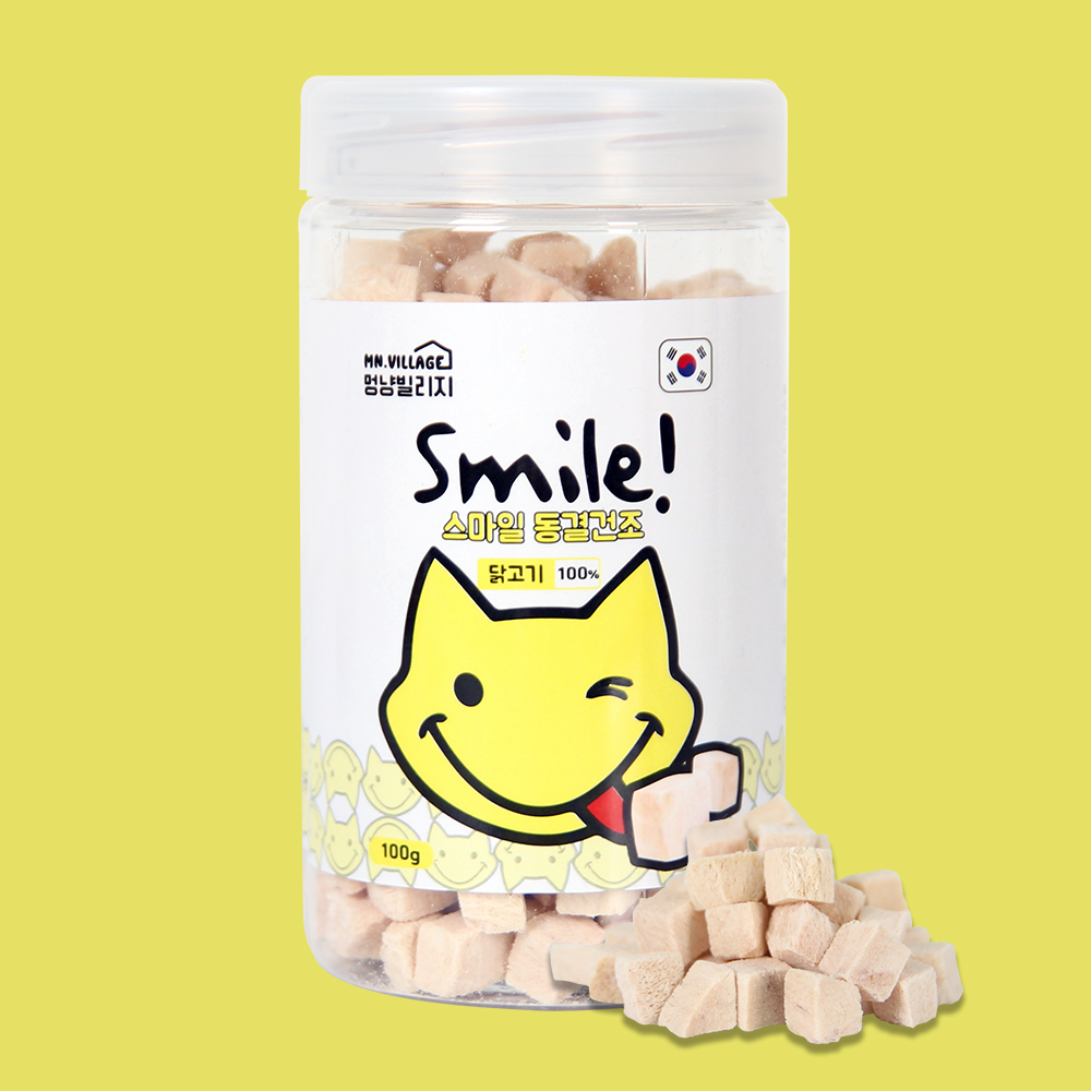 멍냥빌리지 스마일 강아지 동결건조 간식 트릿 강아지 치킨 닭가슴살, 100g, 1개 - 상품 이미지