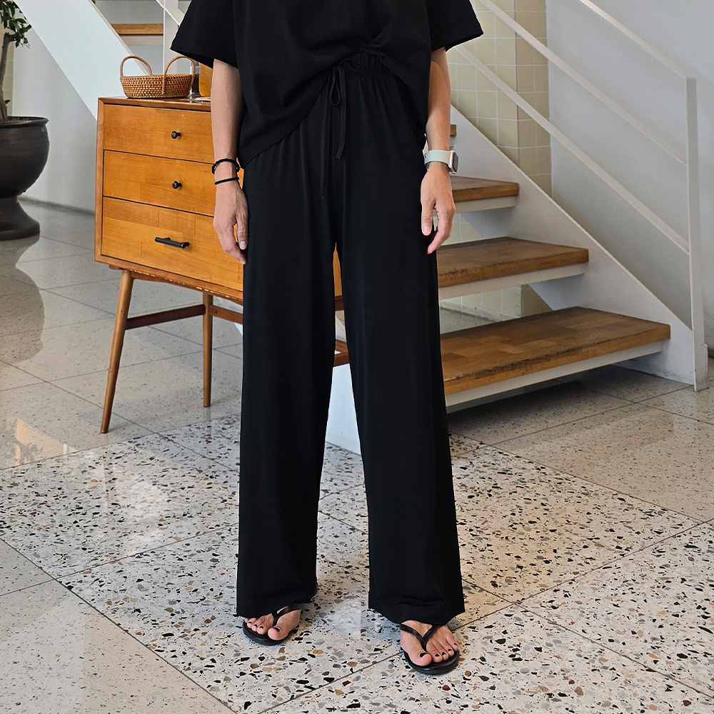 밴딩 스판 키작녀바지 블랙 여름긴바지 - 상세 이미지 2