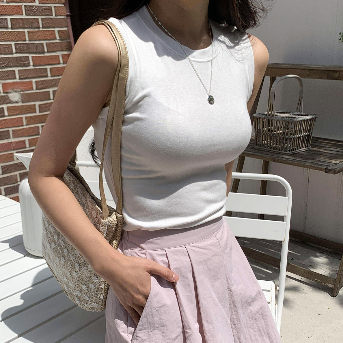 여름 부유방 커버 나시 일자 쫀쫀 여성 이너 나시 티 스판