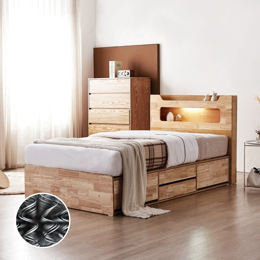 동서가구 브리더 LED 4단 수납 원목 SS침대+양면매트 DF920246