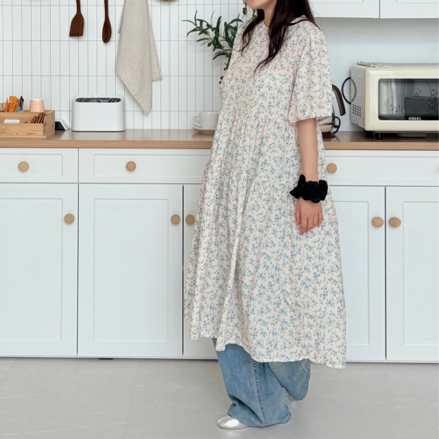 아이보리 나들이 휴양지 바캉스 반팔 임산부 여름 원피스