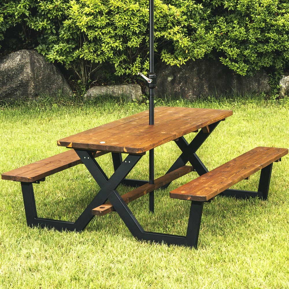 [100%통원목] 야외테이블세트 편의점 테라스 야외용 양쪽평벤치4인월넛