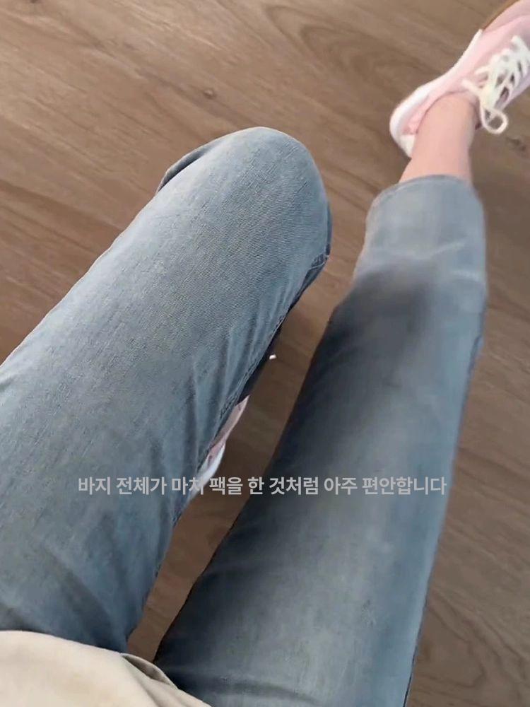청바지 여성 여름 얇은 슬림 9부 하이웨이스트 크롭 진청 스판 바지 1.블루 9부 - 상세 이미지 5