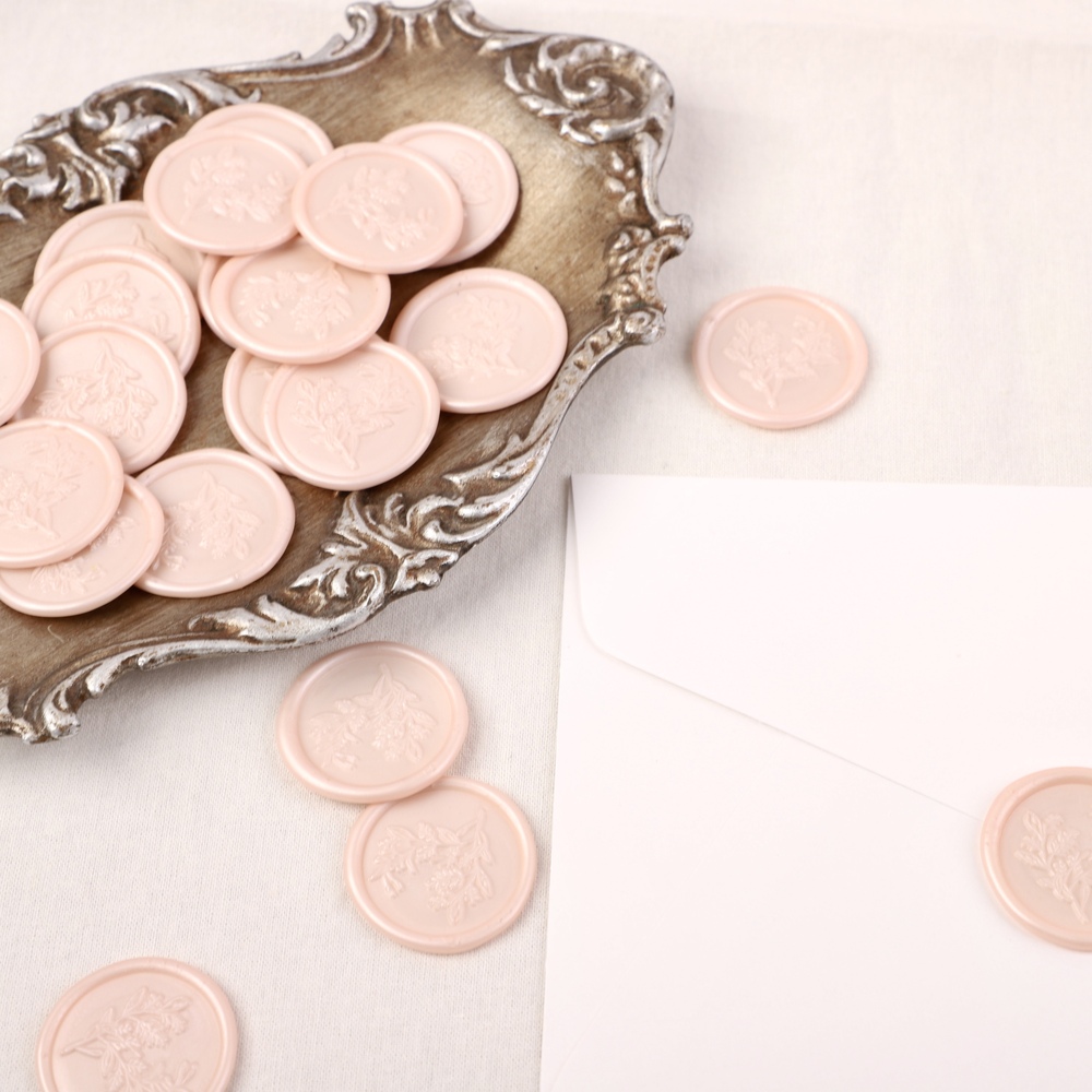 플로럴 실링왁스 스티커 꽃 핑크 원형 웨딩 청첩장 봉투 결혼 답례품 30mm 25p - 상품 이미지
