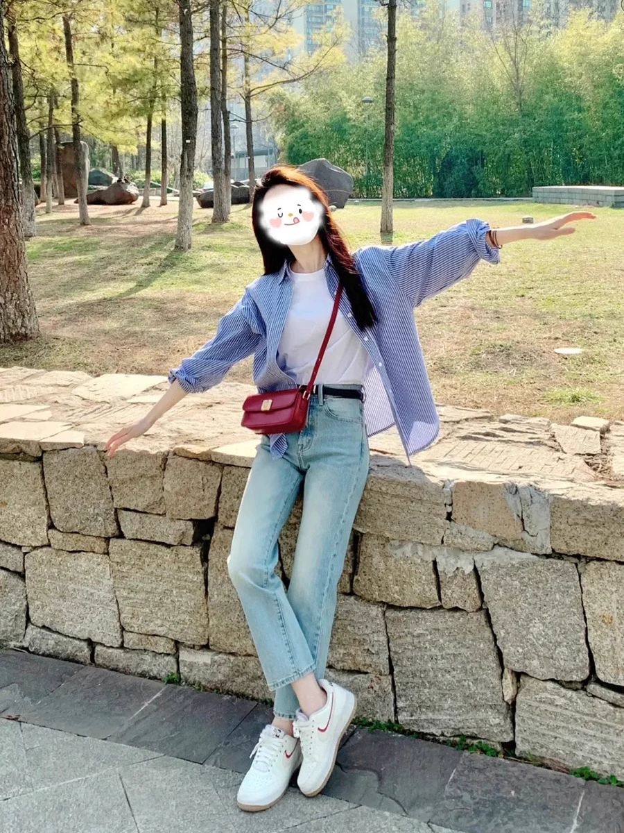청바지 봄가을용 여성 라이트 블루 스트레이트 여름 진청 블랙 얇은 바지 1.연한 파랑 8부 봄가을 팬츠 - 상세 이미지 3