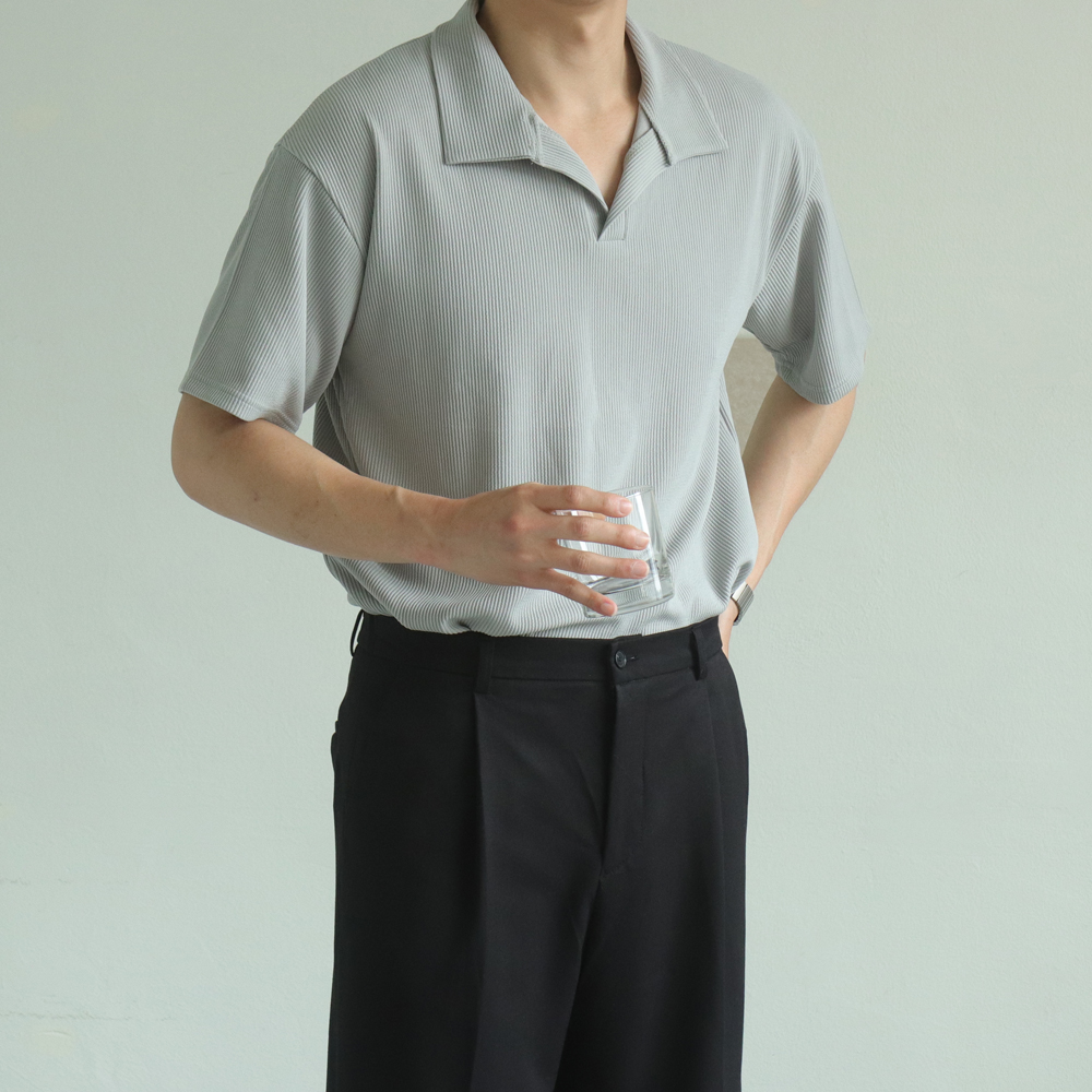 피케 카라 티셔츠 남자 오버핏 헨리넥 반팔 남자 반팔티 - 상세 이미지 5