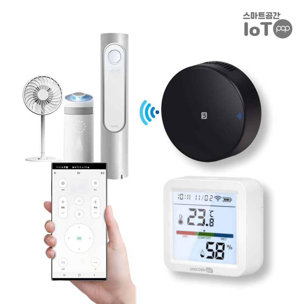 스마트공간 IoT 에어컨제어기 - 분리형 세트 냉방 에어컨리모컨 원격제어 온습도 와이파이