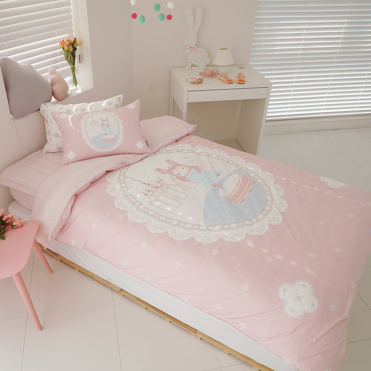 키즈 알러지 사계절 무봉제 누빔 이불커버 베개세트 발레리나 릴리 (토끼), S.SS(싱글.슈퍼싱글겸용)