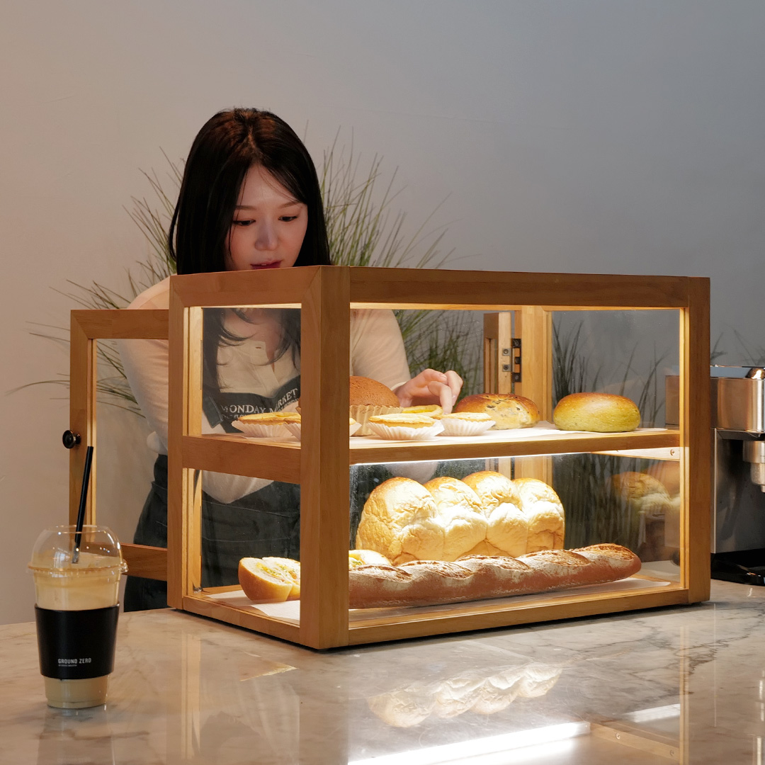 자야캠핑 오울루 베이커리 디저트 카페 1320 원목 수납장 쇼케이스 진열대 600
