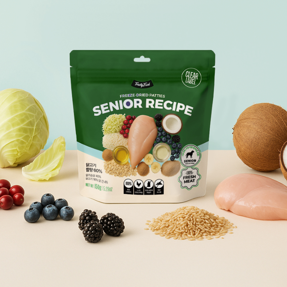 [강아지의날] 트러스티푸드 동결건조 사료 치킨 패티 시니어 33장 LID 저지방 식단 생식 화식 음수량 제품 이미지
