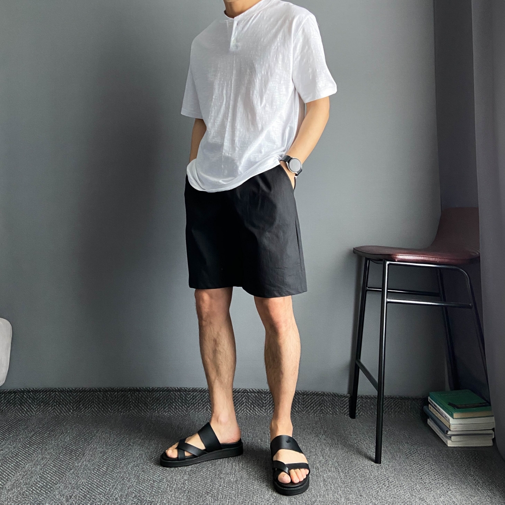 남자 린넨 흰색 밴딩 여름 반바지 5부 - 상세 이미지 4
