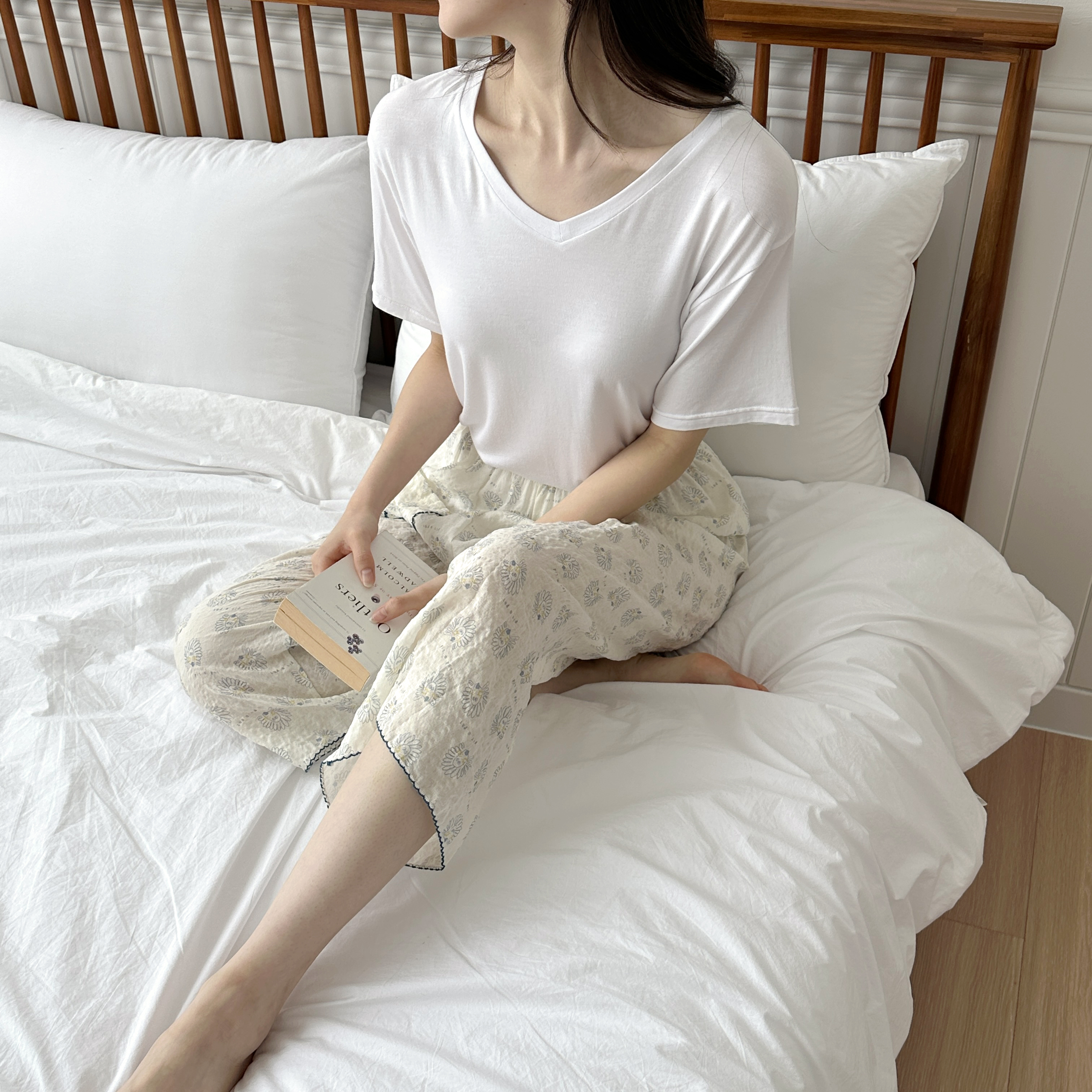 국산 코튼레이온 데일리팬츠 파자마바지 잠옷 8부바지 사자무늬 이미지 7