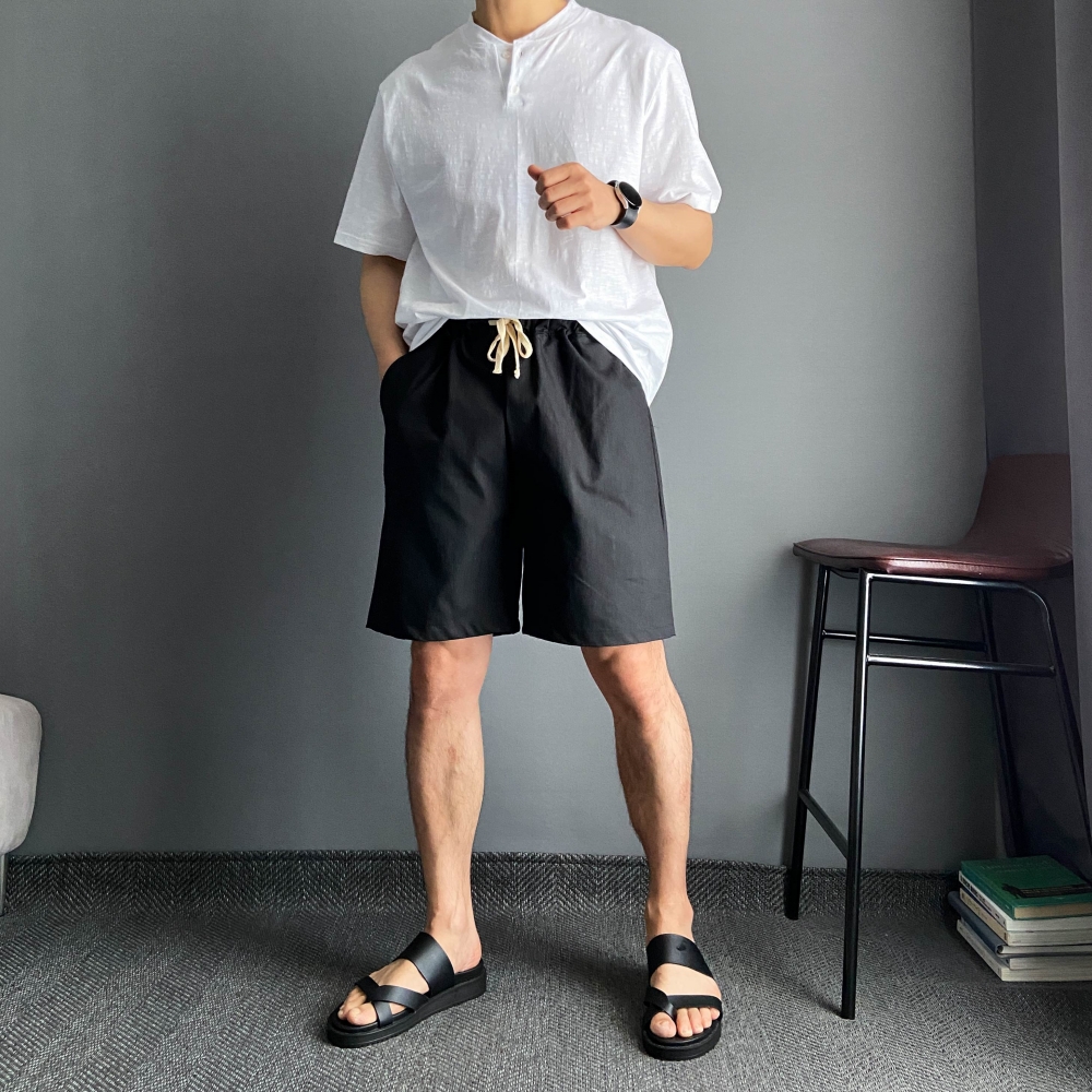 남자 린넨 흰색 밴딩 여름 반바지 5부 - 상세 이미지 5