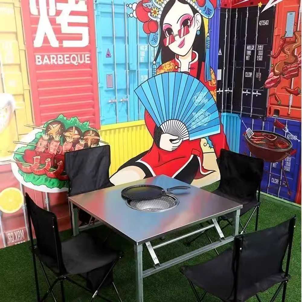 업소용 화로테이블 불판식탁 숯불 바베큐 식당 구이 스텐 80cm - 상세 이미지 5