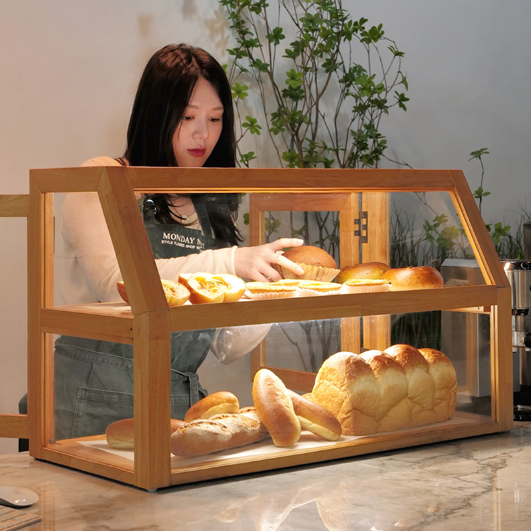 자야캠핑 오울루 베이커리 디저트 카페 1320 원목 수납장 쇼케이스 진열대 800