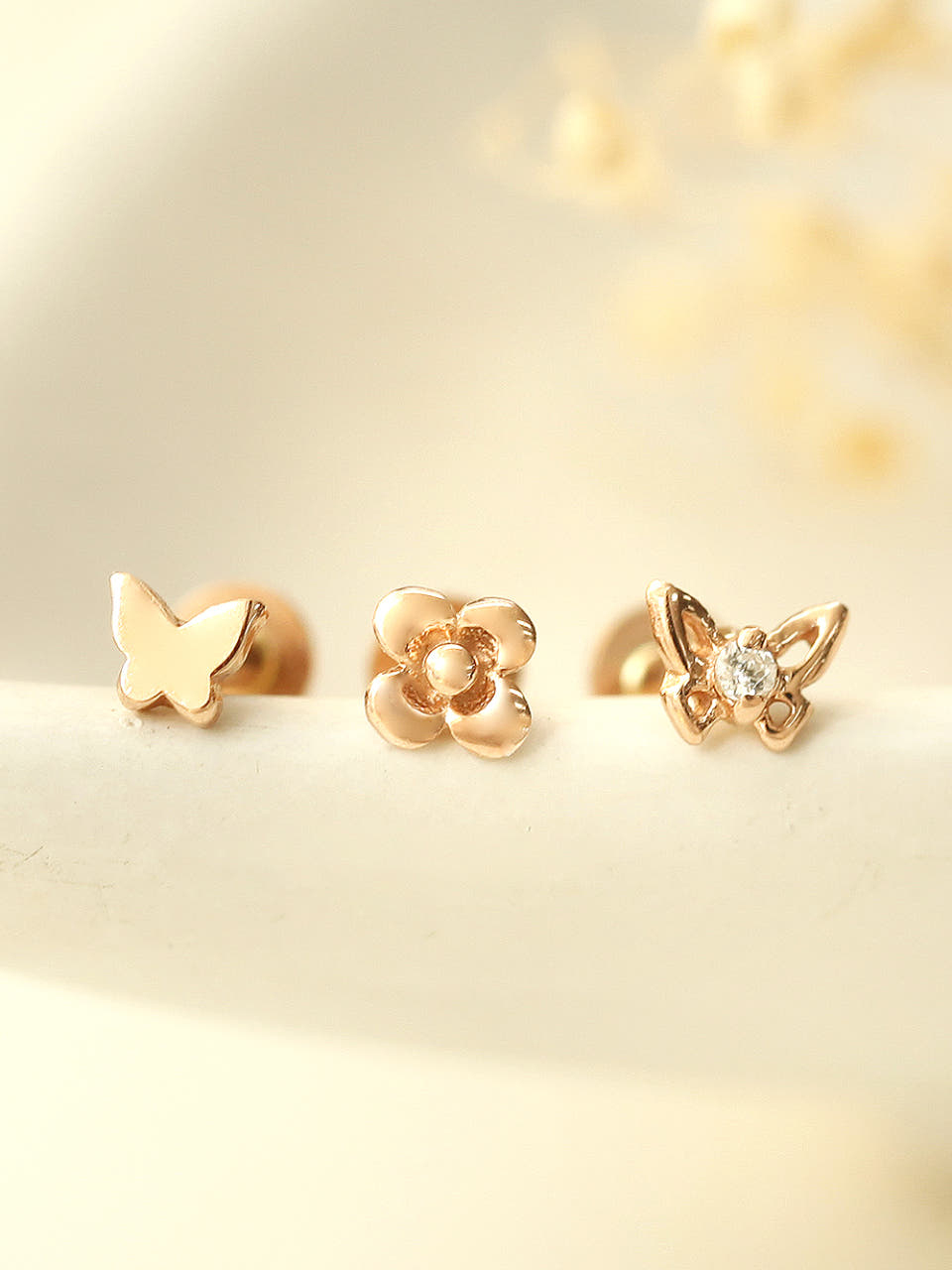 [0.8mm]14K 인터널 미니 나비 플라워 라블렛 피어싱