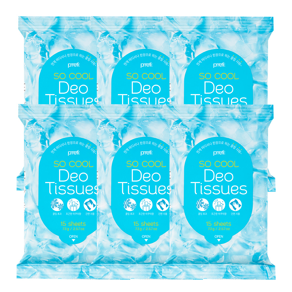 프레티 쏘 쿨 데오 데오 드란트 티슈 15매입 73g, 6개