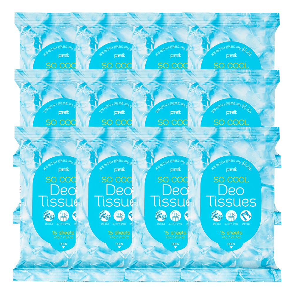 프레티 쏘 쿨 데오 데오 드란트 티슈 15매입 73g, 12개