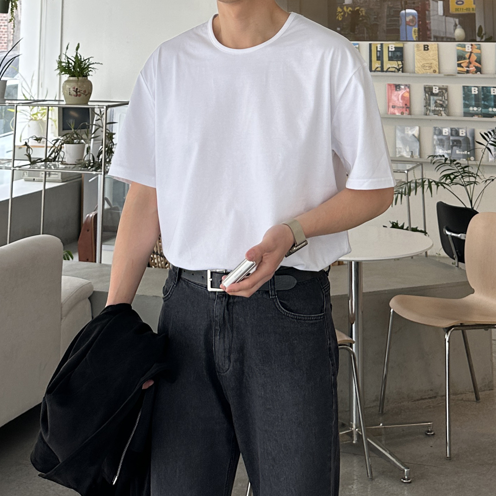 남자반팔티 분또 보트넥 흰색 남성오버핏반팔티