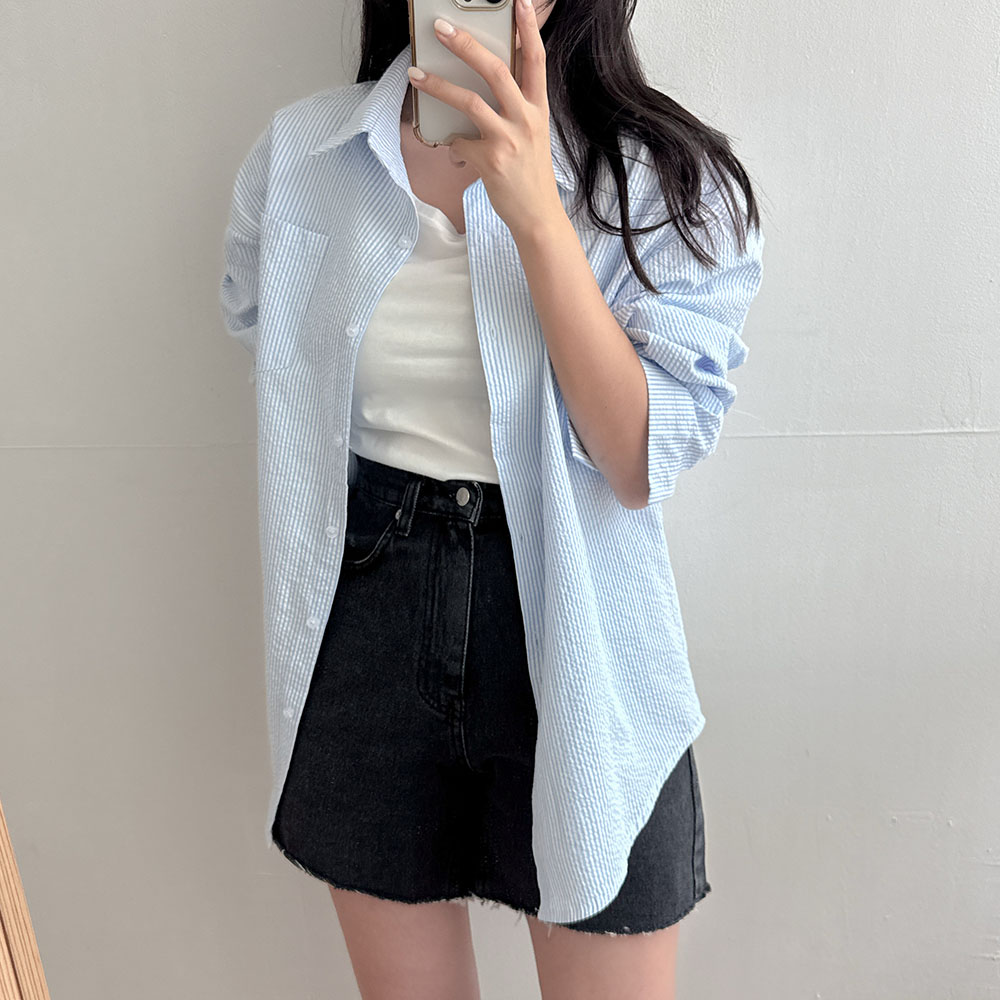 지지미 블라우스 링클프리 시어서커 셔츠 이미지 8