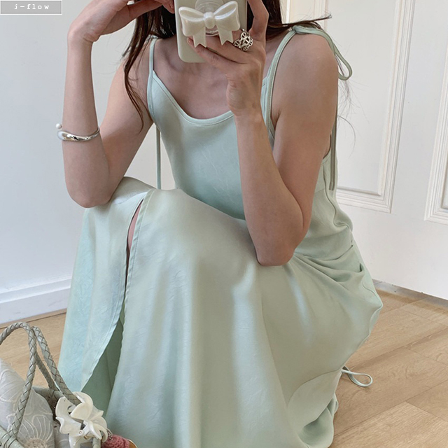 하릿 맥시 실키 나시 랩 벨트 롱 원피스 3col 여름 민소매 레이어드 쉬폰 제이플로우 이미지 7