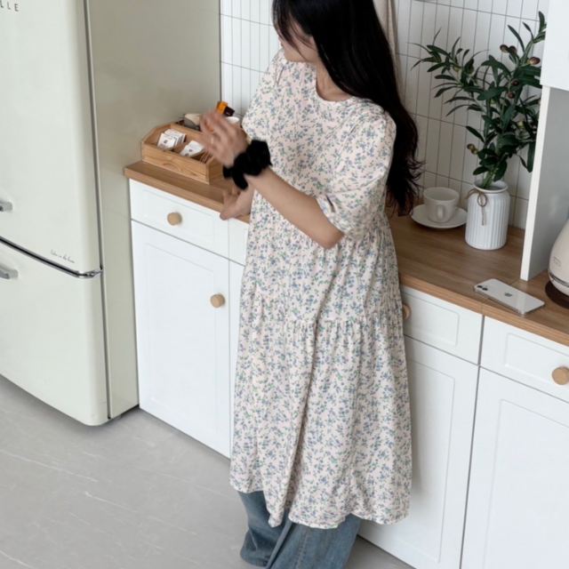 아이보리 나들이 휴양지 바캉스 반팔 임산부 여름 원피스 - 상세 이미지 5