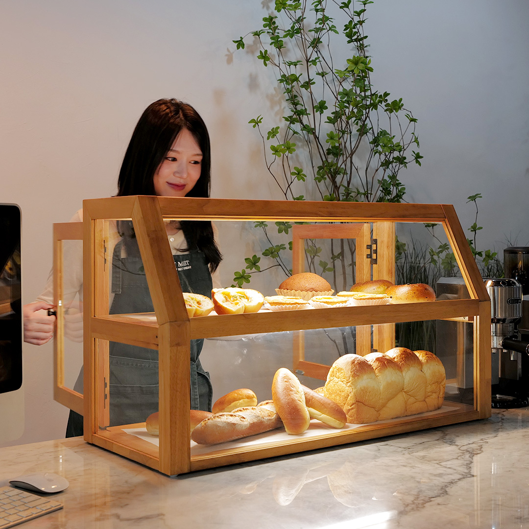 자야캠핑 오울루 베이커리 디저트 카페 1320 원목 수납장 쇼케이스 진열대 800