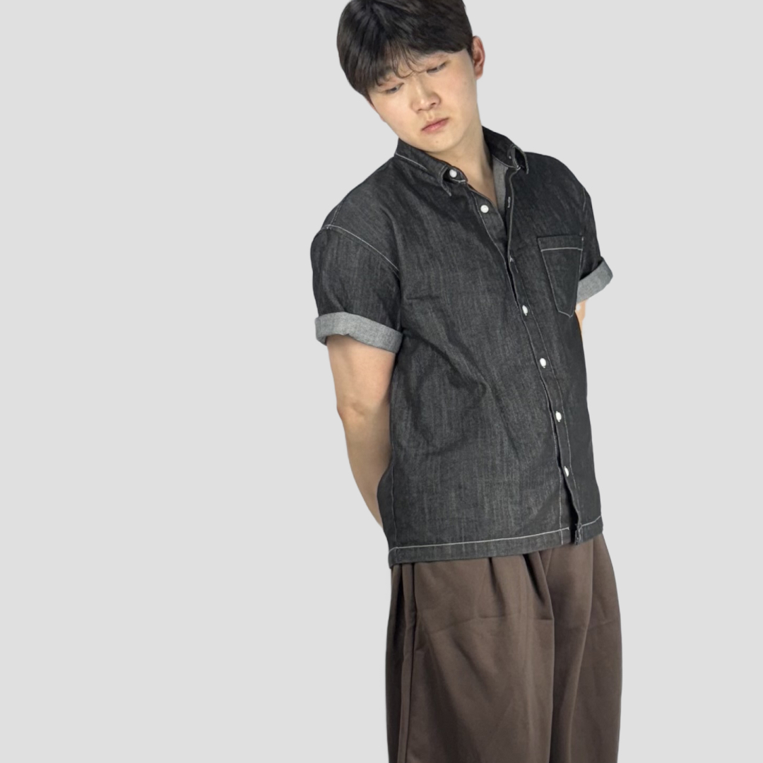 남자청남방 오버핏반팔셔츠 남자데님셔츠 - 상세 이미지 4
