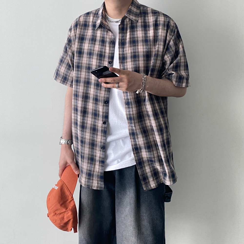 체크반팔셔츠 여름셔츠 남자오버핏남방 이미지 8