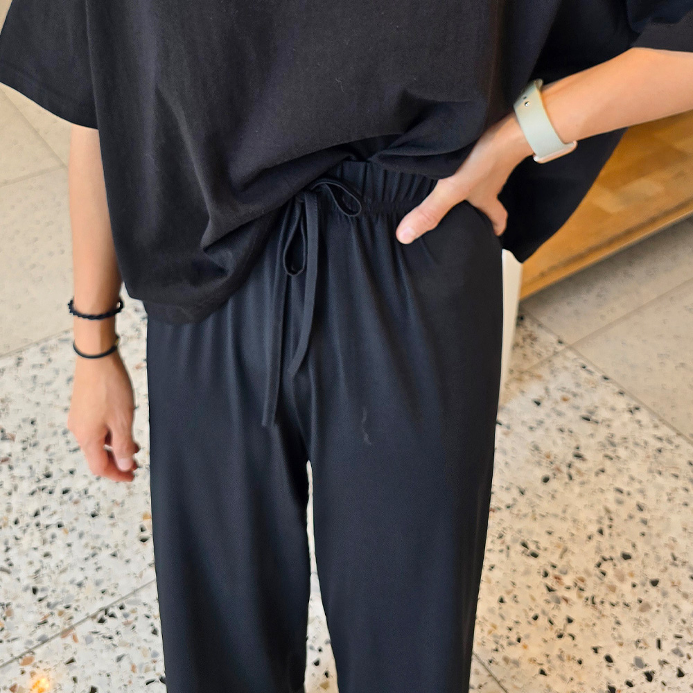 밴딩 스판 키작녀바지 블랙 여름긴바지 - 상세 이미지 3